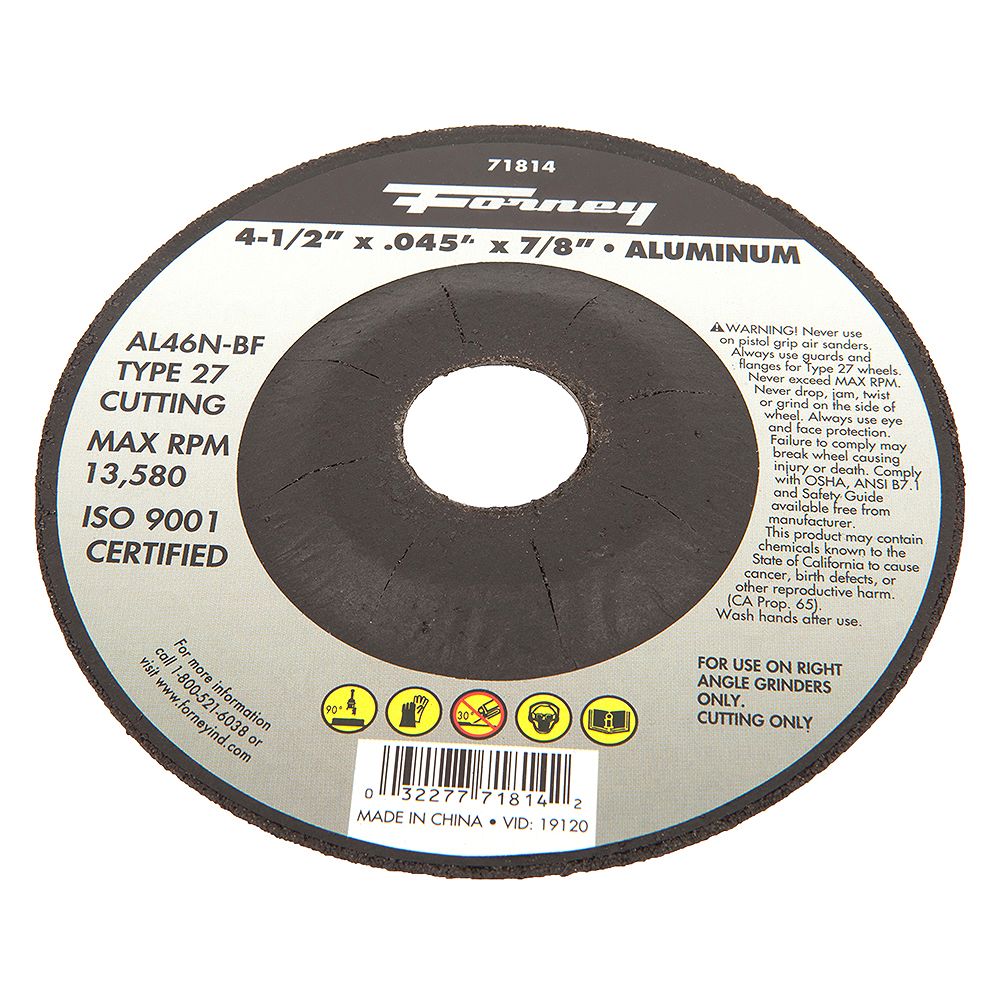 Forney Industries CutOff Wheel, Aluminum, Type 27, 41/2 inch x .045