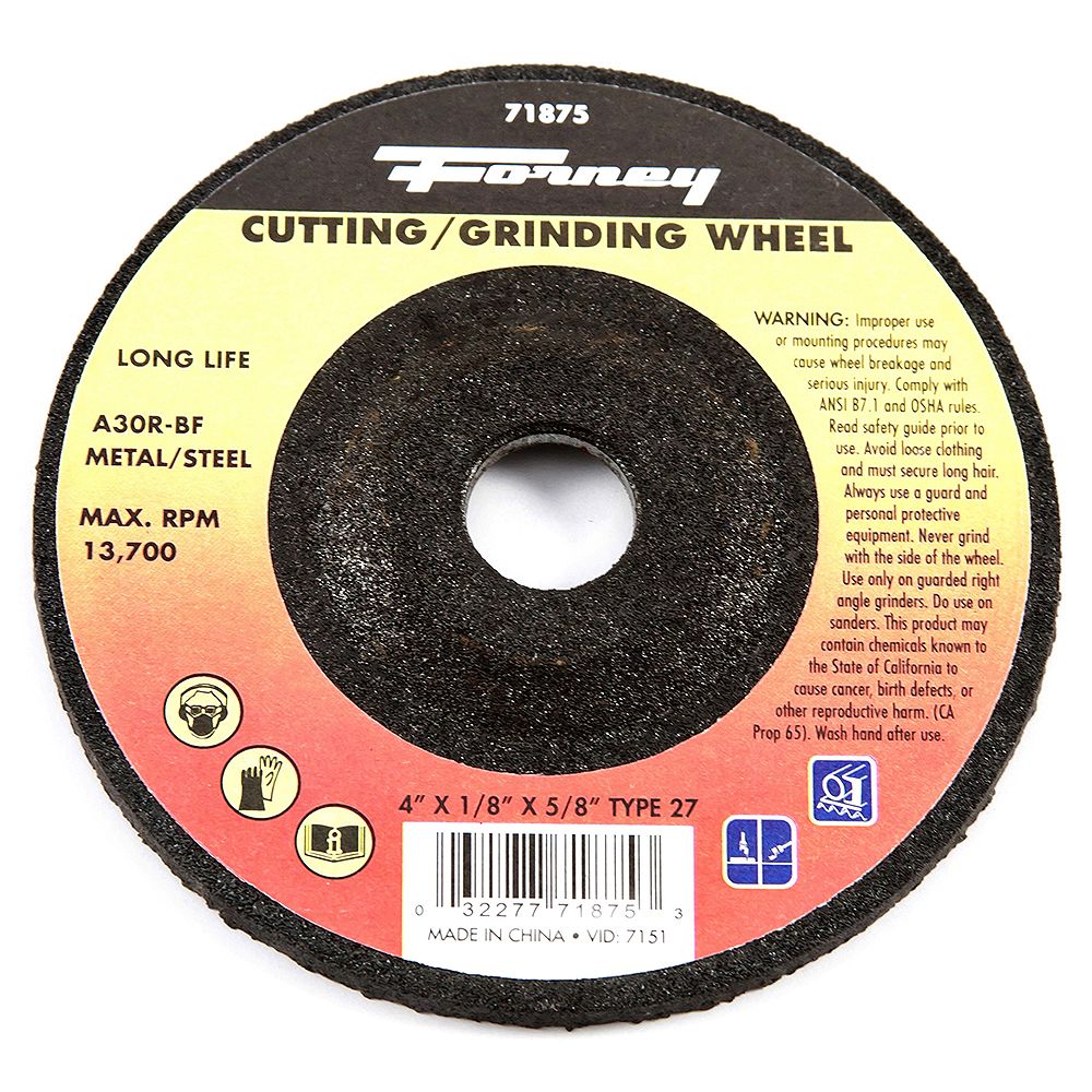 Forney Industries Grinding Wheel, Metal, Type 27, 4 inch x 1/8 inch x 5