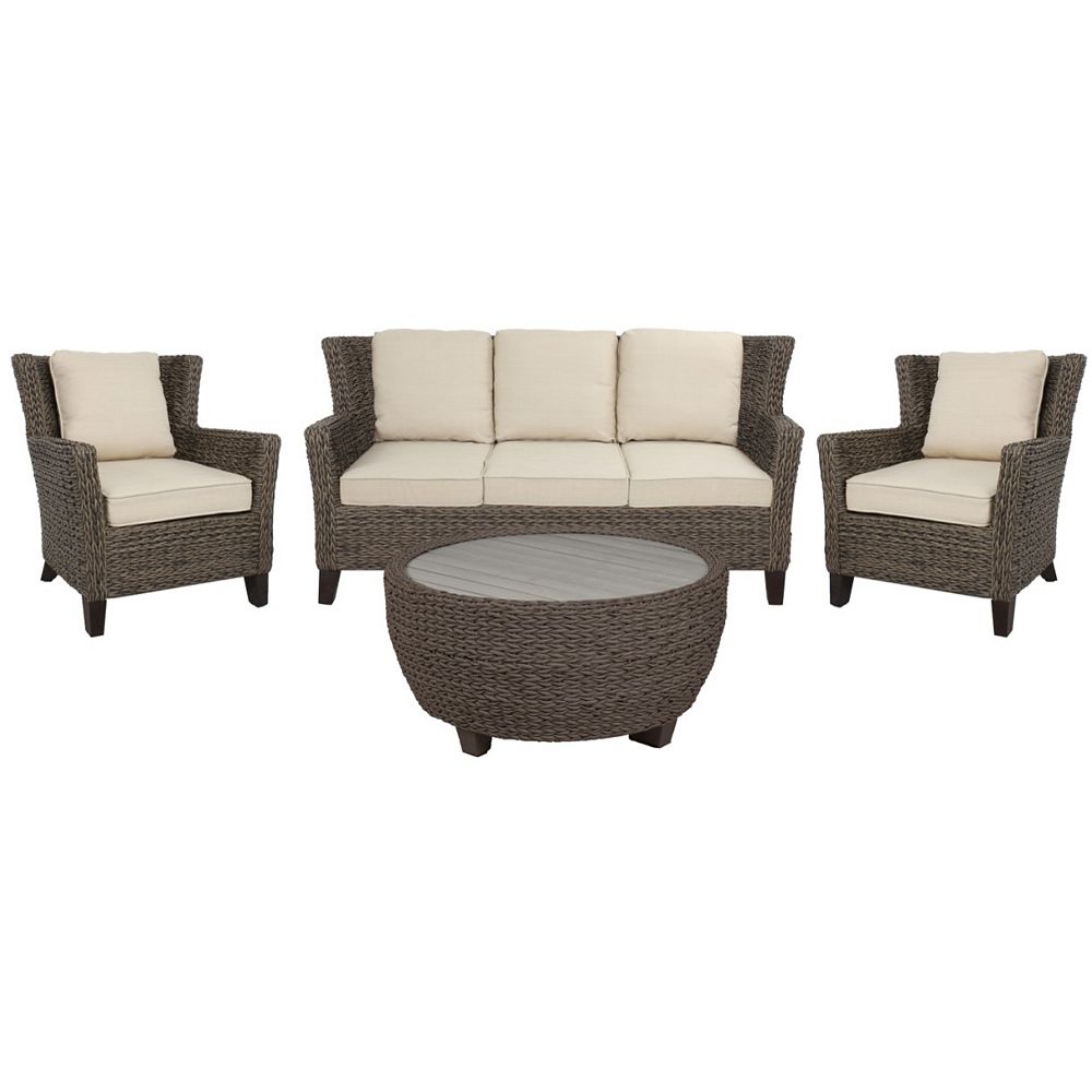 Hampton Bay Megan Brown Seagrass Wicker 4 Piece Sofa Set The Home Depot Canada