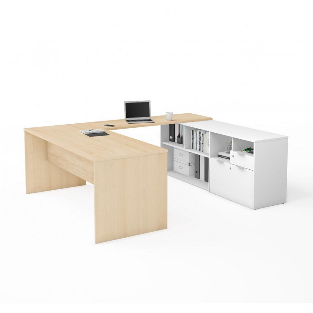 Bestar I3 Plus Bureau En U Erable Du Nord Blanc Home Depot Canada