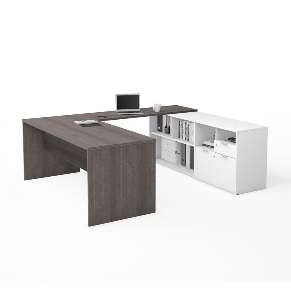 Bestar I3 Plus Bureau En U Gris Ecorce Et Blanc Home Depot Canada