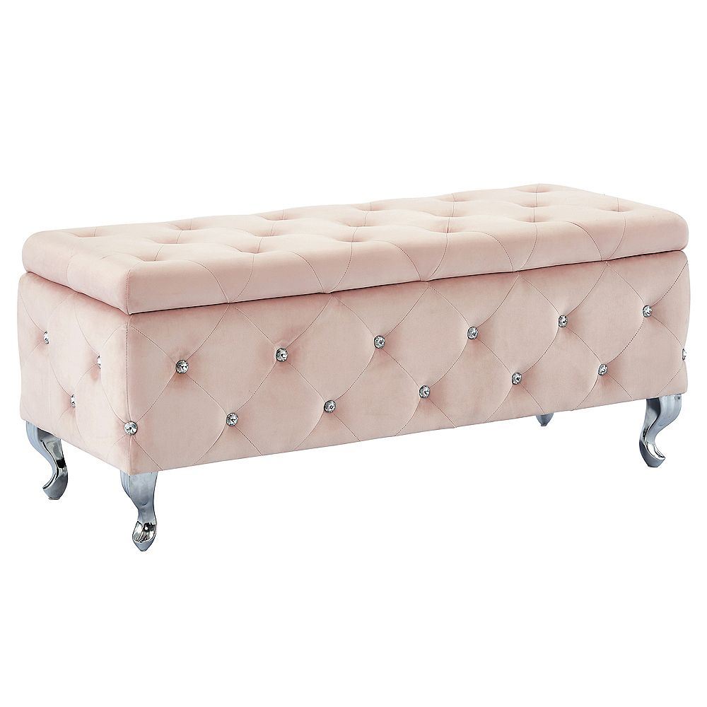 !nspire Monique Velvet Storage Bench with Crystals, Blush The Home