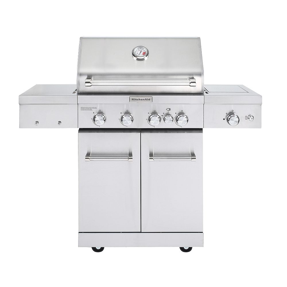 KitchenAid 4-Burner Propane BBQ in Stainless Steel with Ceramic Searing ...