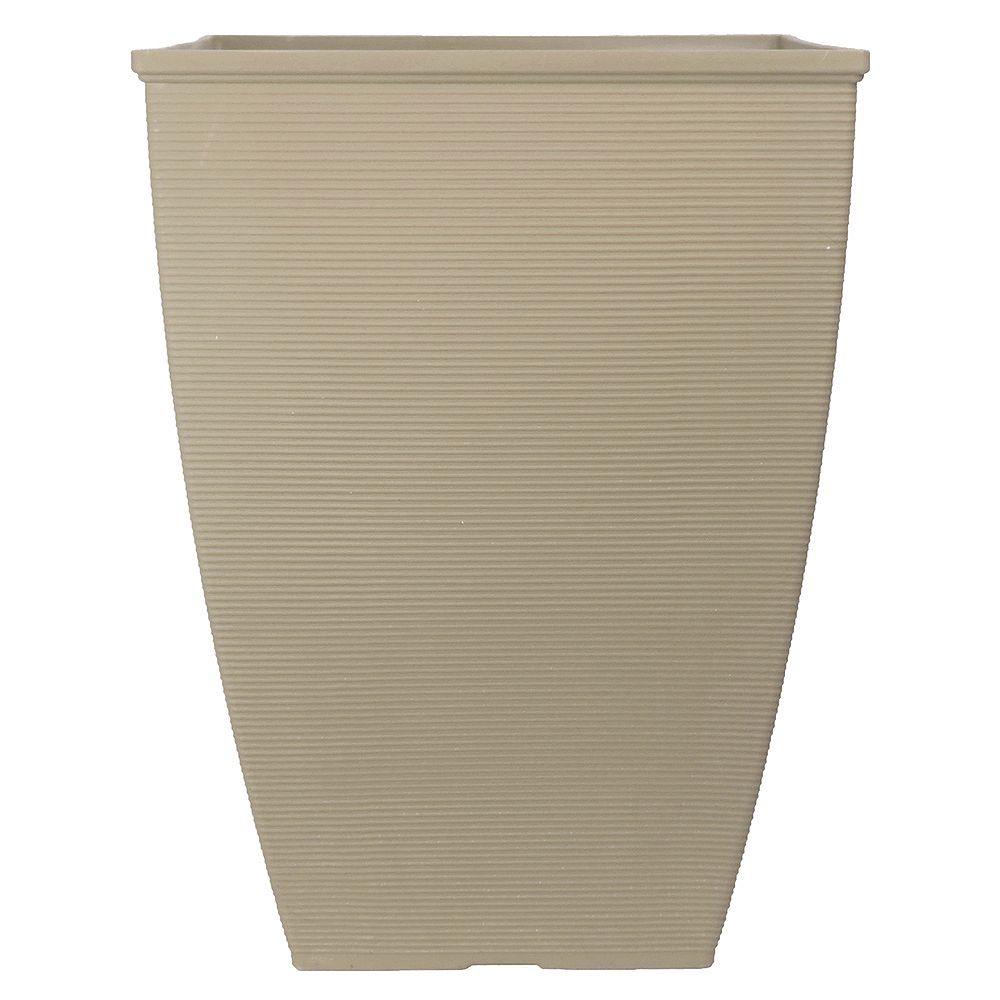 Hdg Helix 14 Inch Square Plastic Planter In Beige Grey The Home Depot Canada