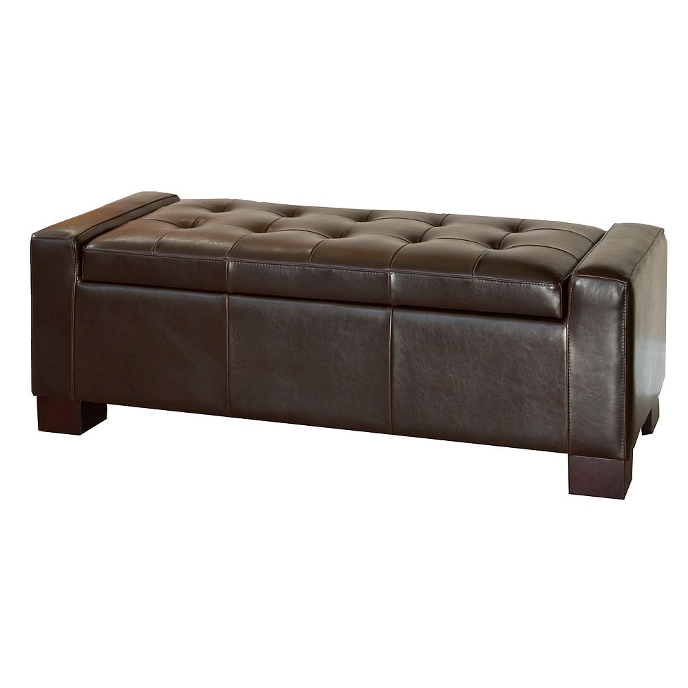 Great Deal Furniture Guernsey Brown, Brown Tufted Leather Storage Ottoman Bench