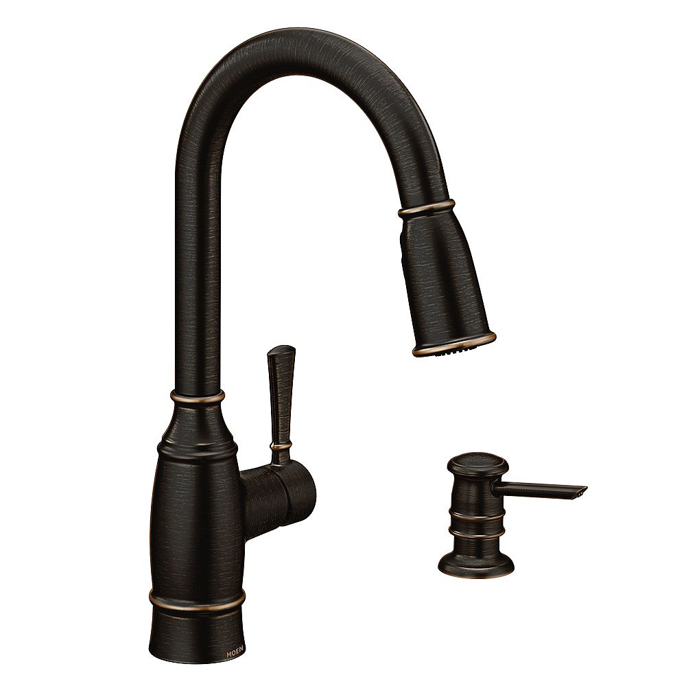 Moen Noell Single Handle Pull Down Sprayer Kitchen Faucet With Reflex Soap Dispenser In M The Home Depot Canada