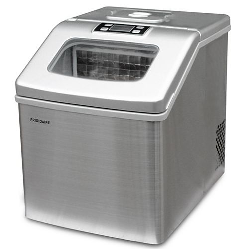 40lbs Compact Clear Square Ice Maker with Window in Stainless Steel