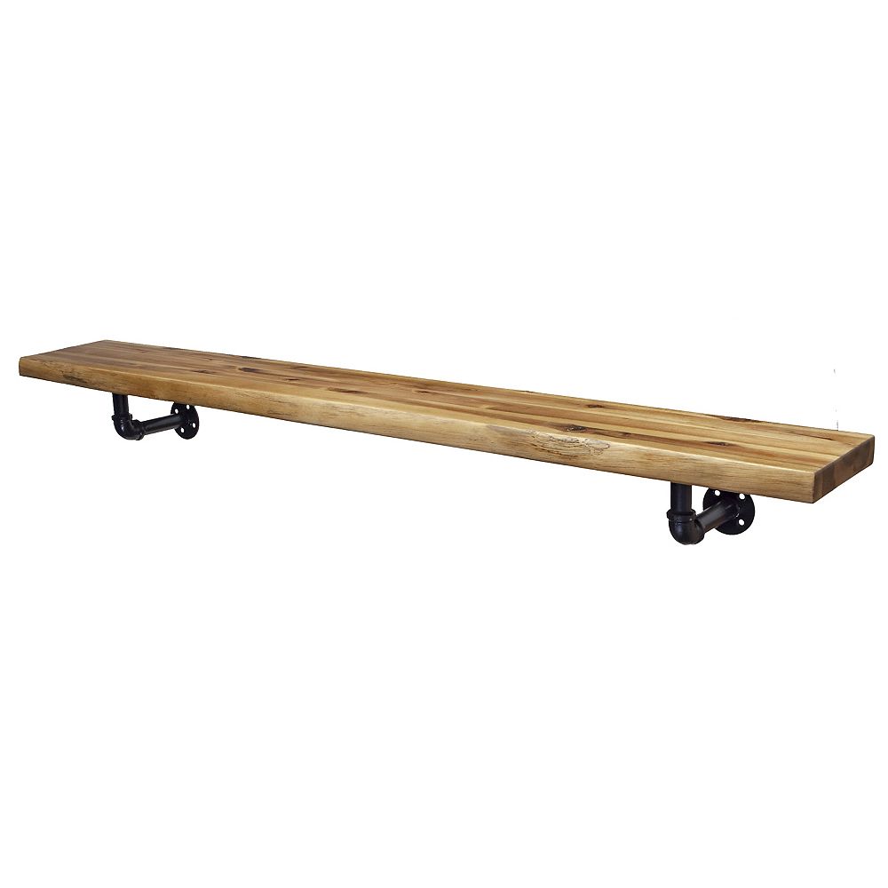 Elements 60 inch Live Edge Mantel Shelf with Metal Pipefitter Corbels The Home Depot Canada