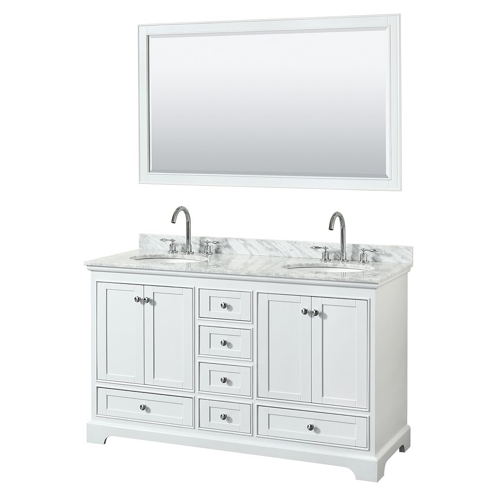 White Carrara Marble Top Oval Sinks, 58 Inch Bathroom Vanity Top Double Sink