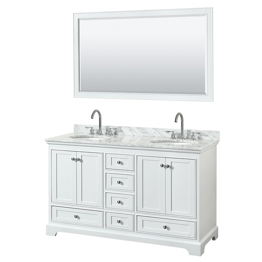 Wyndham Collection Deborah 60 Inch Double Vanity In White Carrara Marble Top Oval Sinks The Home Depot Canada White Carrara Marble Top Oval Sinks, 58 Inch Bathroom Vanity Top Double Sink