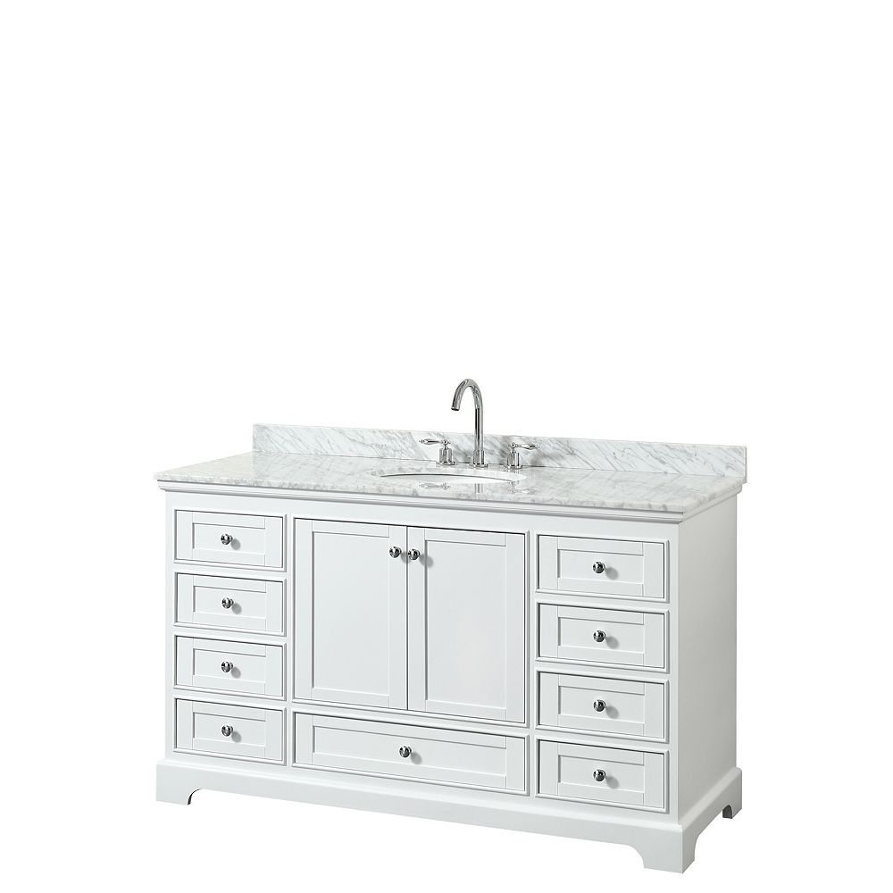 Wyndham Collection Deborah 60 Inch Single Vanity In White Carrara Marble Top Oval Sink The Home Depot Canada Wyndham Collection Deborah 60 Inch, 60 Inch Bathroom Vanity Single Sink No Top