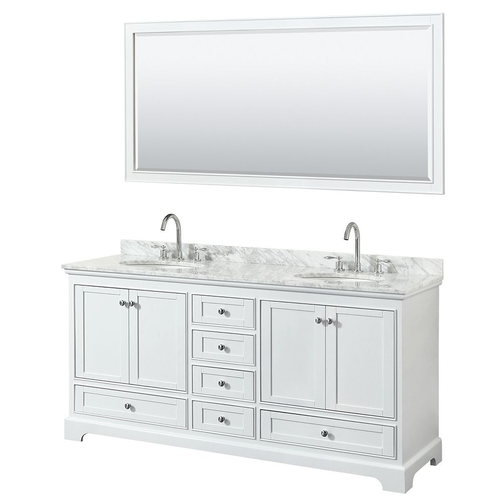 Wyndham Collection Deborah 72 Inch Double Vanity In White Carrara Marble Top Oval Sinks