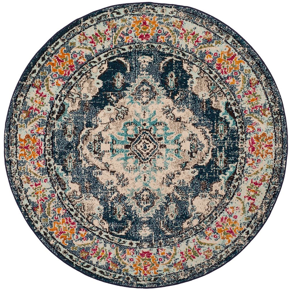 Safavieh Monaco Moses Navy / Light Blue 5 ft. x 5 ft. Indoor Round Area ...