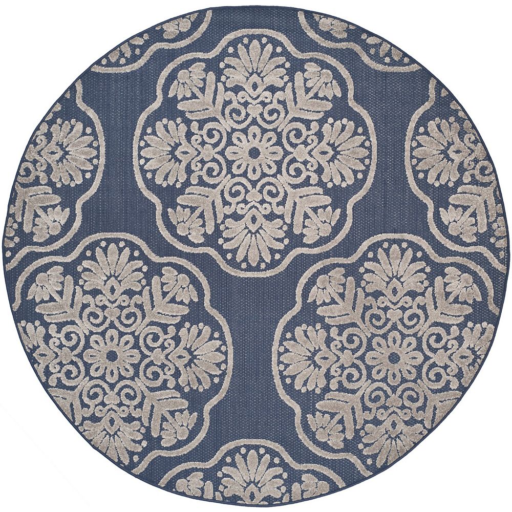 Safavieh Cottage Lyn Navy / Grey 6 ft. 7-inch x 6 ft. 7-inch Indoor ...