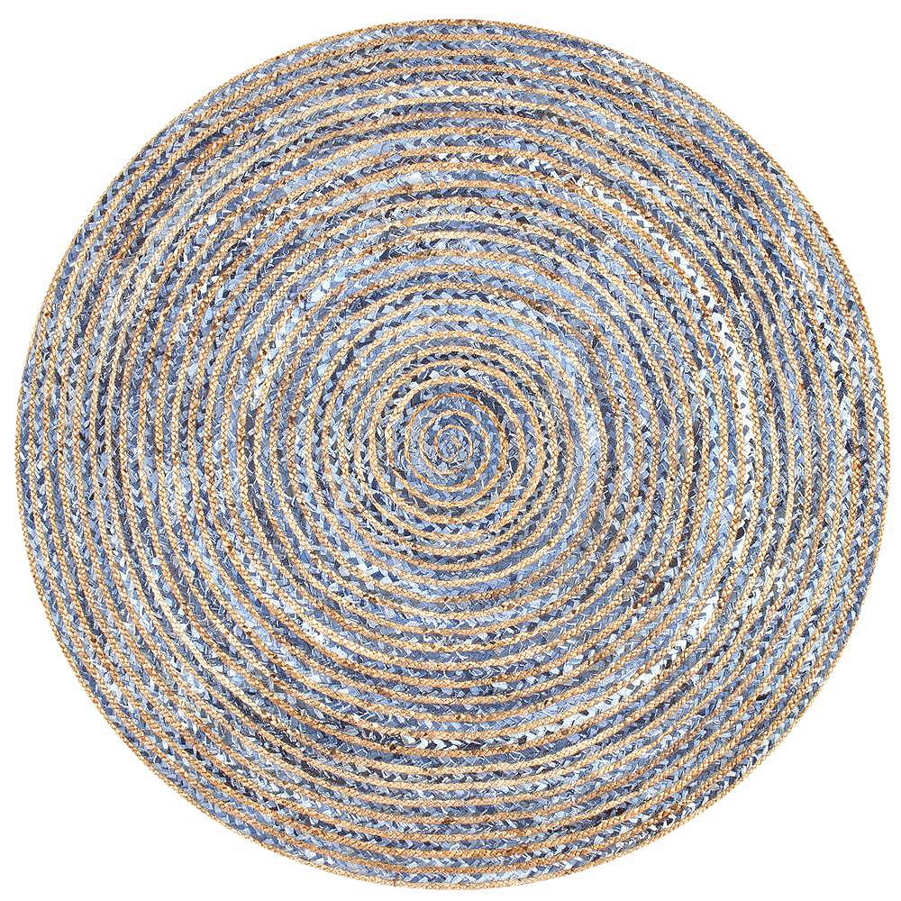 nuLOOM Hand Braided Striped Dara Jute Blue 6 ft. Indoor Round Rug | The ...