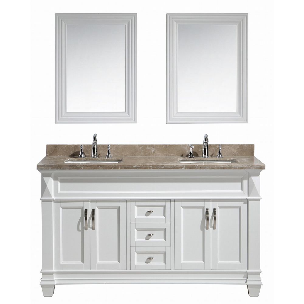 Design Element Hudson DEC059CWG 61 inch Double Vanity in White with