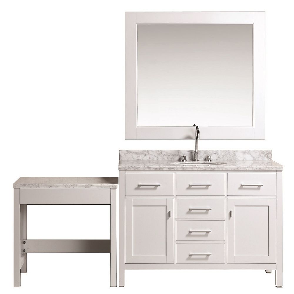 Design Element London Stanmark 48 inch Single Vanity and MakeUp Table in White with Match