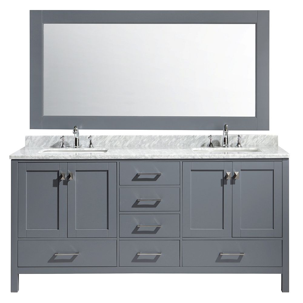 Design Element London Hyde 72 inch Double Vanity in Gray with Matching