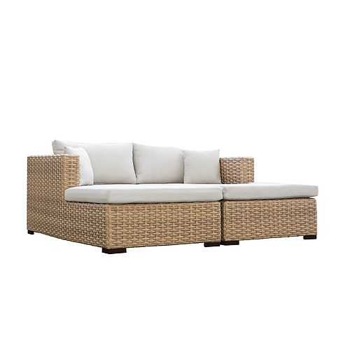 Cabana Tan Double Chaise Lounge Daybed, Beige Cushions