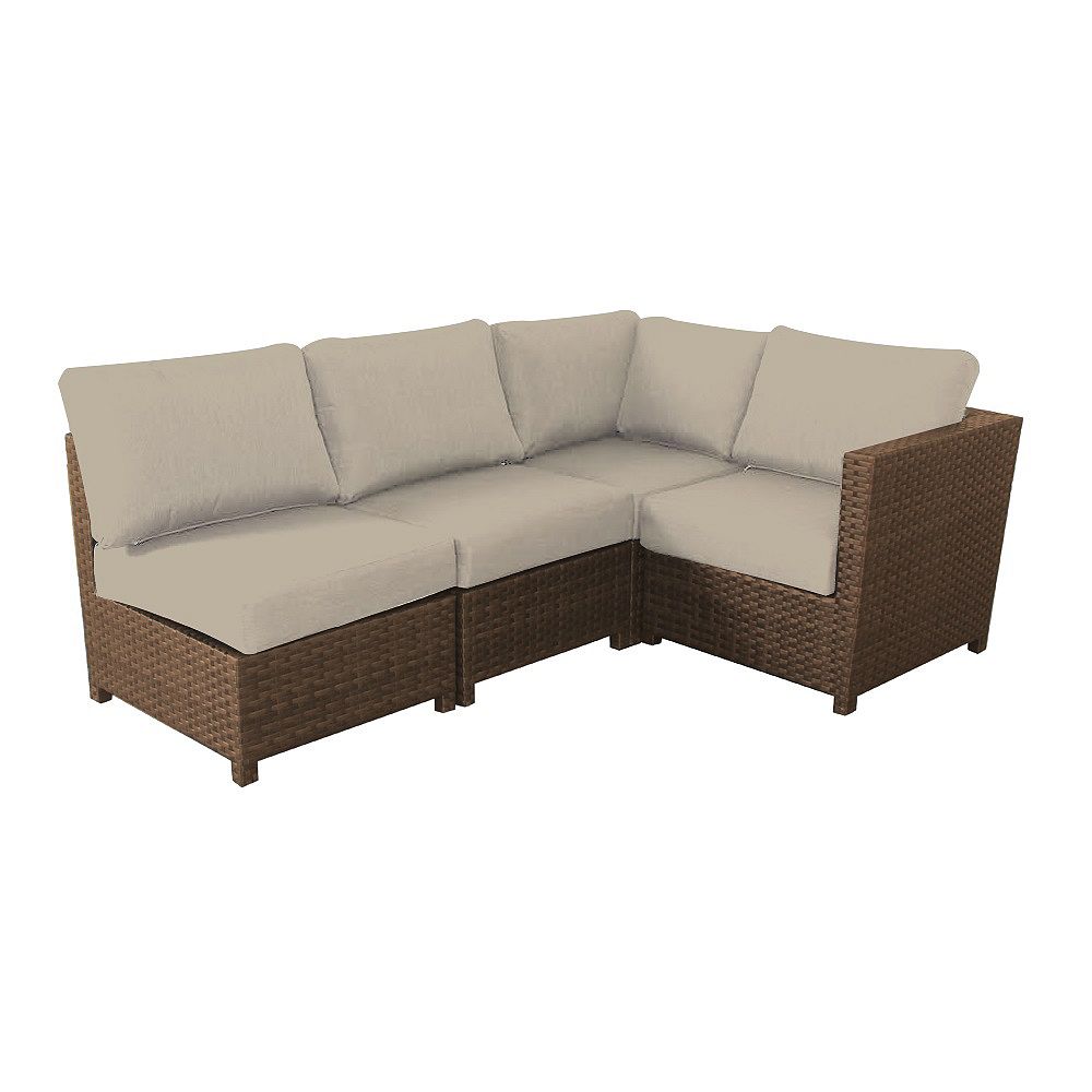 Hampton Bay Sofa sectionnel de patio Delaronde 4 pièces en osier brun