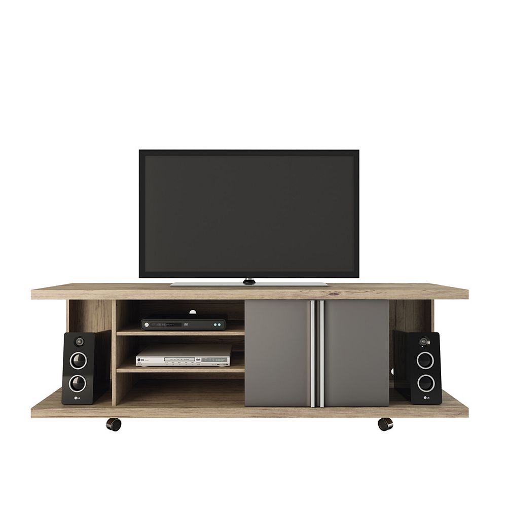 Manhattan Comfort Carnegie TV Stand in Nature and Onyx The Home Depot