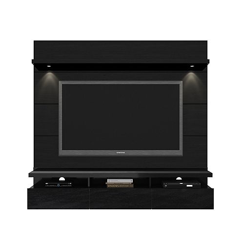 Manhattan Comfort Cabrini 1.8 Floating Wall Theater Entertainment Center in Black Gloss and Black Matte