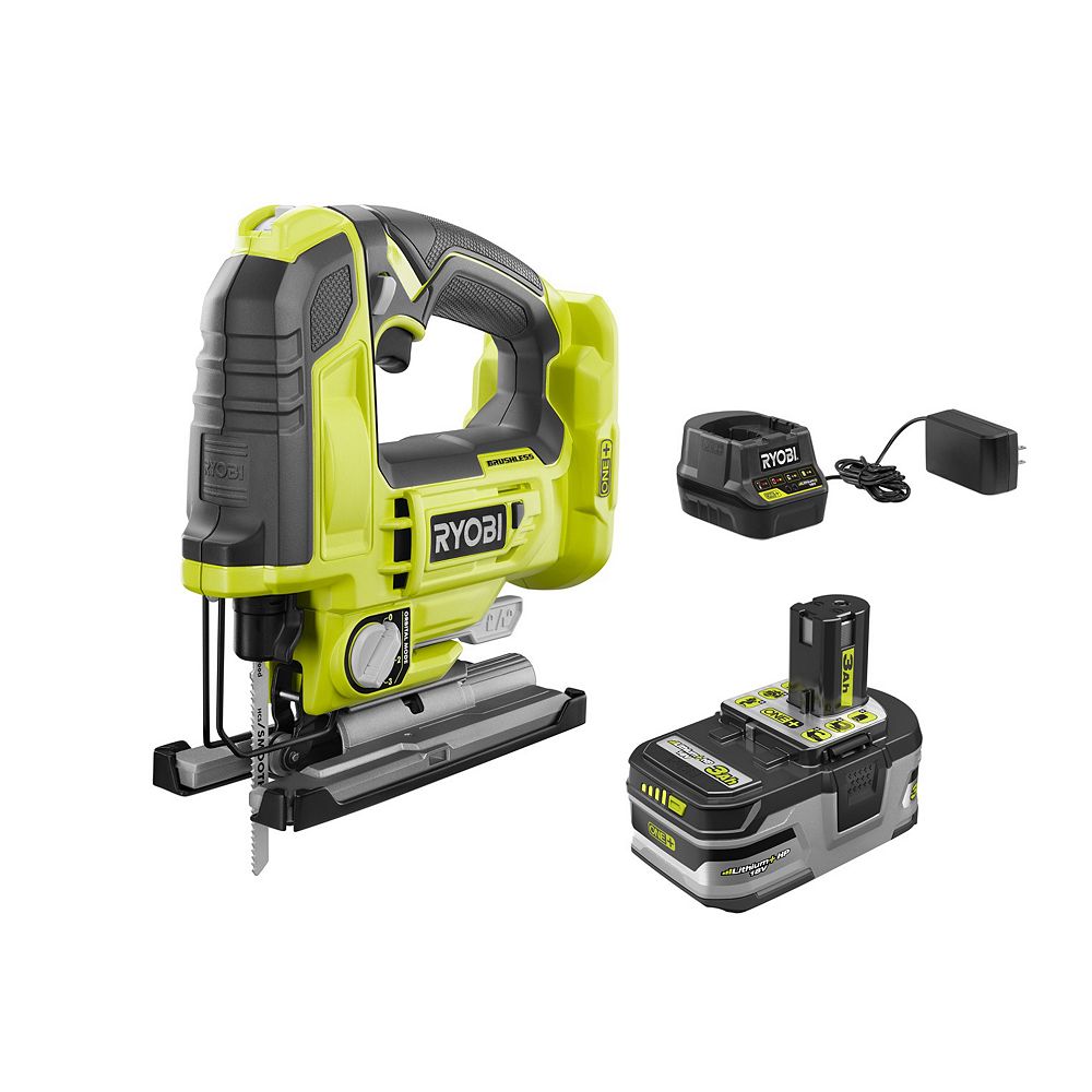RYOBI 18V ONE+ Brushless Jig Saw with 3.0 Ah Battery and Charger The