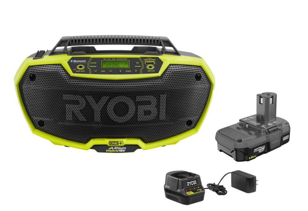 ryobi one  18v hybrid 2 speaker radio with bluetooth
