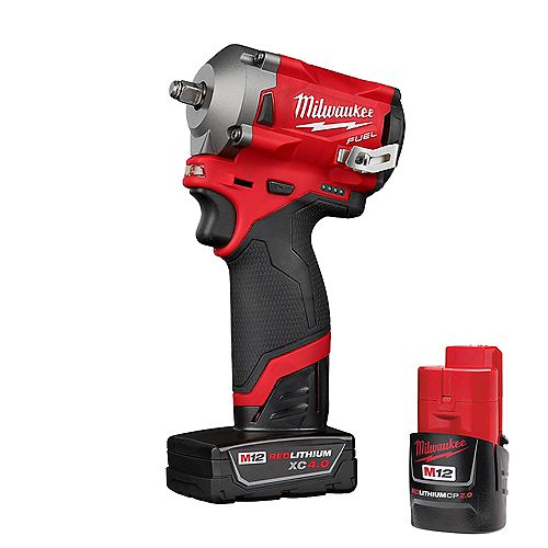 M12 FUEL 12V Li-Ion Brushless Cordless Stubby 3/8 in Impact Wrench Kit with 4.0Ah & 2.0Ah Batteries