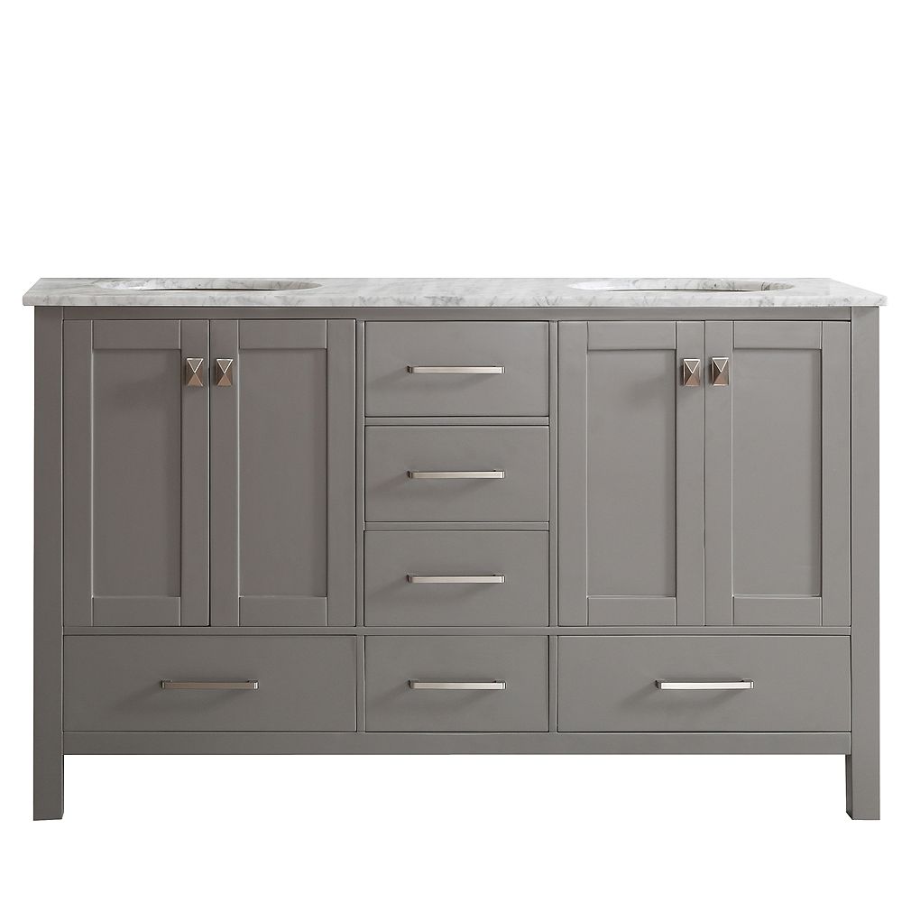 Vinnova Gela 60 Inch Double Vanity In Grey With Carrara White Marble Countertop Without Mi The Home Depot Canada