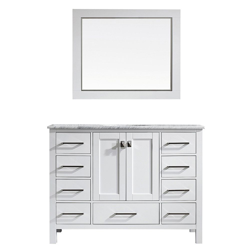 Vinnova Gela 48 Inch Single Vanity In White With Carrara White Marble Countertop With Mirr The Home Depot Canada