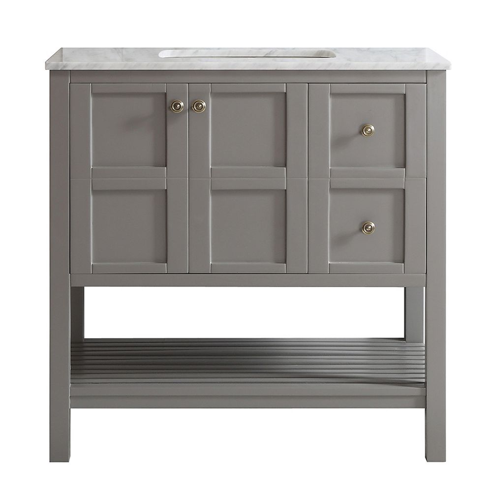 Vinnova Florence 36 Inch Single Vanity In Grey With Carrara White Marble Countertop Withou The Home Depot Canada