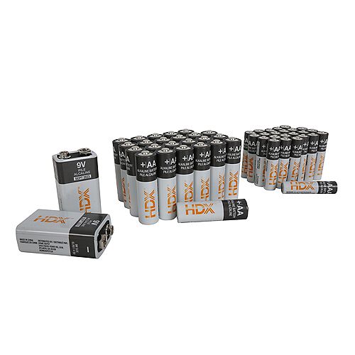 50 Pcs Alkaline Battery Combo Pack (Includes 24 x AA, 24 x AAA, 2 x 9V)