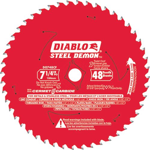 Steel Demon 7 1/4-inch x 48 Tooth Carbide Tipped Circular Saw Blade for Metal Cutting