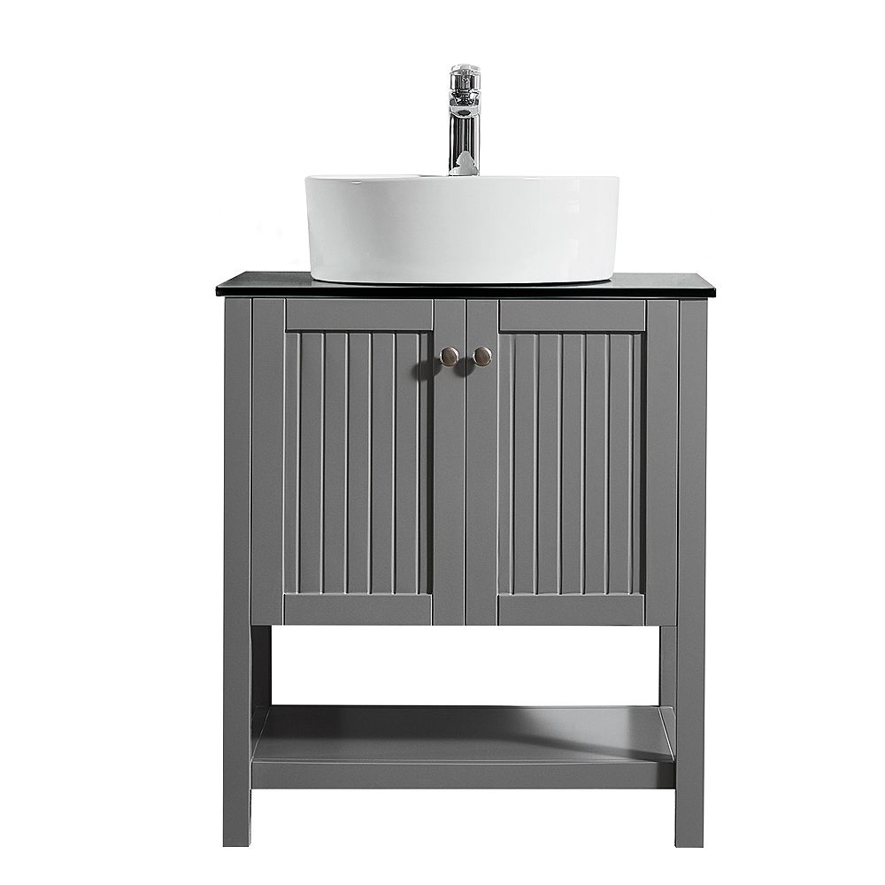Vinnova Modena 28 Inch Vanity In Grey With Glass Countertop With White Vessel Sink Without The Home Depot Canada Vinnova Modena 28 Inch Vanity In Grey With Glass Countertop With White Vessel Sink Without The Home Depot Canada