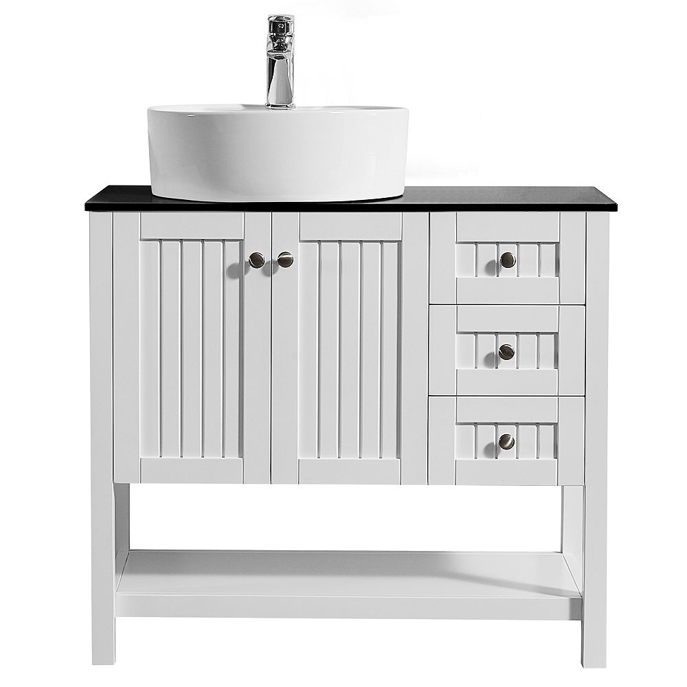 Vinnova Modena 36 Inch Vanity In White With Glass Countertop With White Vessel Sink Withou The Home Depot Canada Vinnova Modena 36 Inch Vanity In White With Glass Countertop With White Vessel Sink Withou The Home Depot Canada