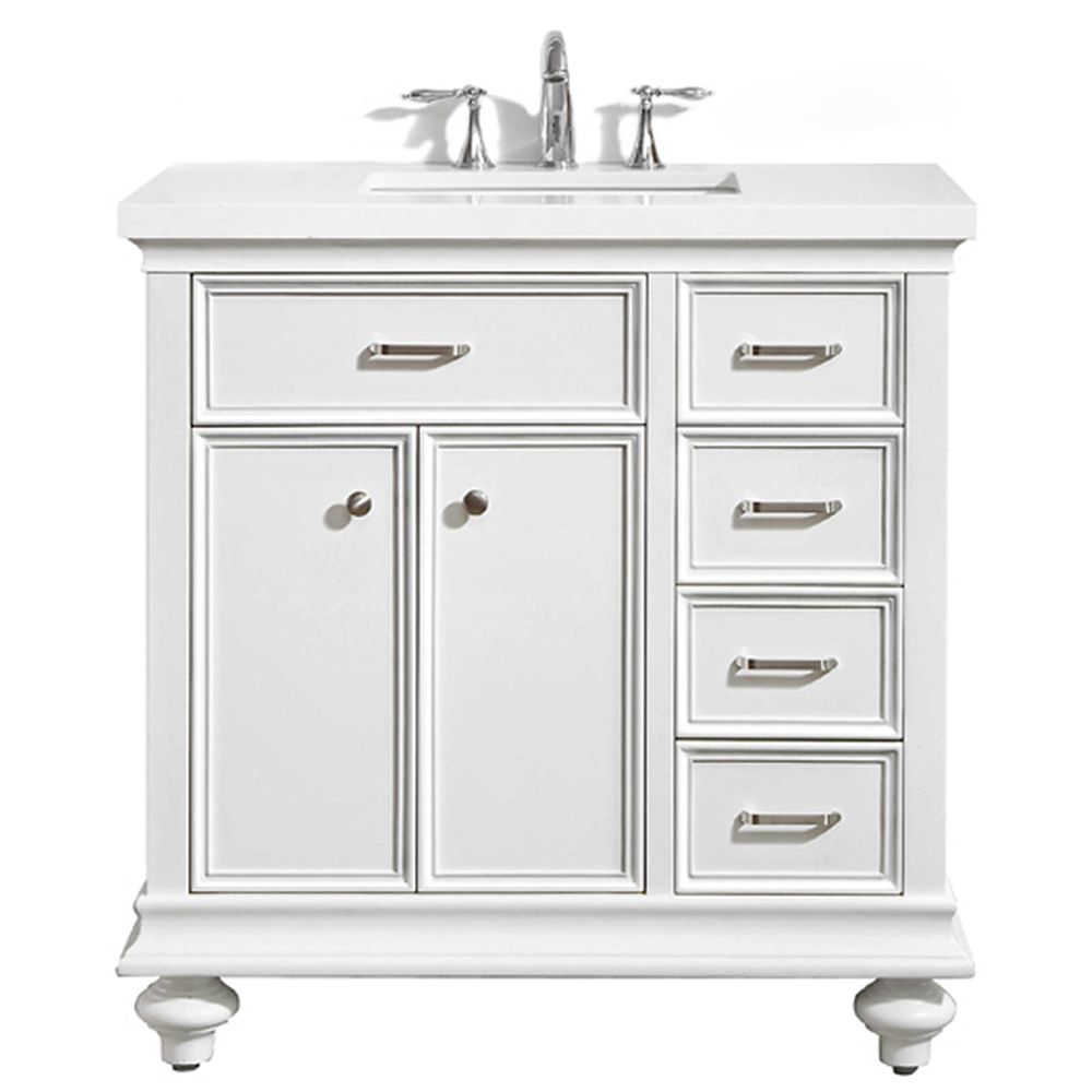 Vinnova Charlotte 36 Inch Vanity In White With Carrara Quartz Stone Top Without Mirror The Home Depot Canada