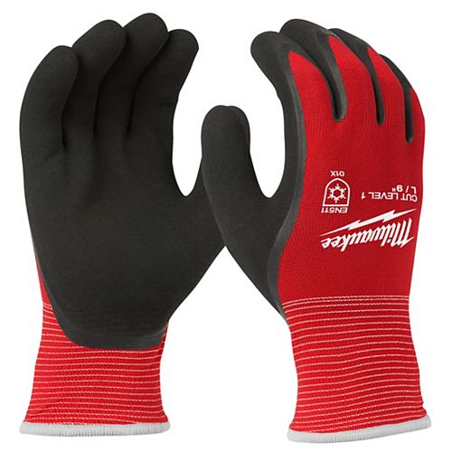 Large Red Latex Level 1 Cut Resistant Insulated Winter Dipped Work Gloves