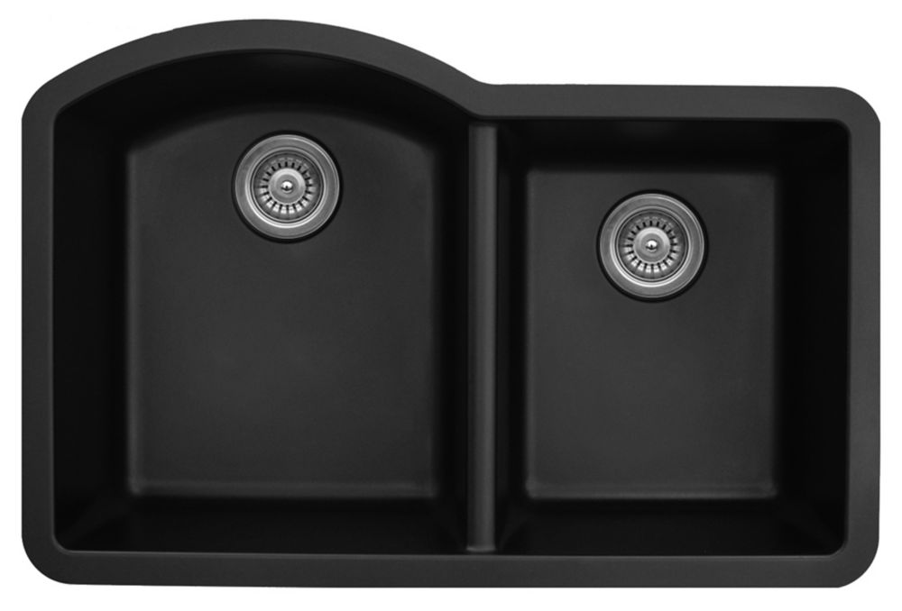 Karran Karran Quartz 32 inch Large/Small Bowl in Black The Home Depot