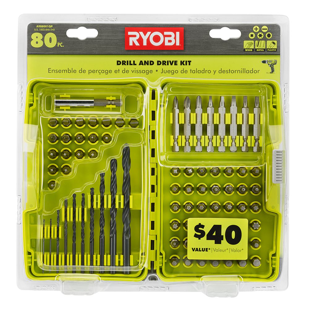 Home Depot RYOBI Black Oxide Drill and Drive Kit 80 Piece