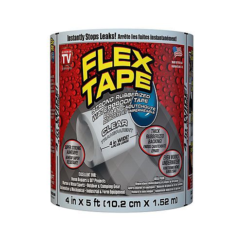 Strong Rubberized Waterproof Tape, Clear, 4 inch x 5 ft.