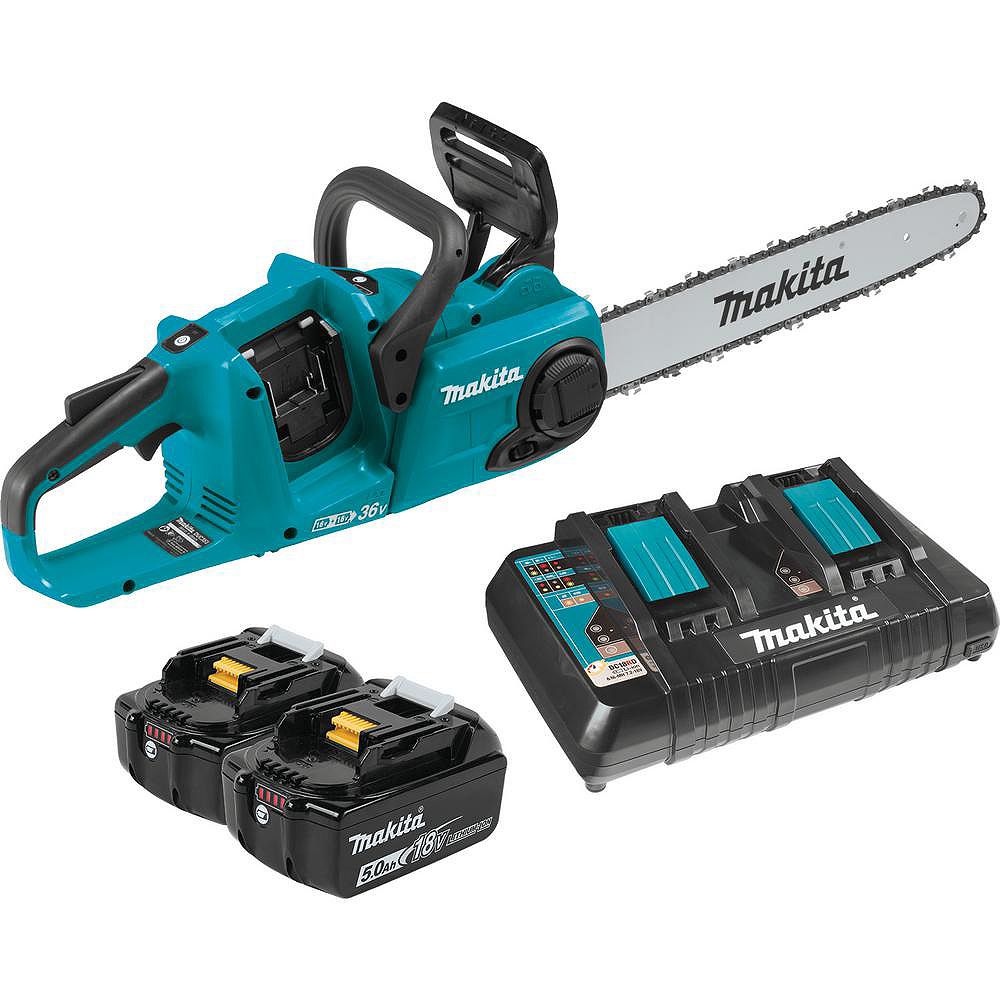 Makita Scie A Chaine Sans Fil 16 Po 18 Vx2 Lxt A Li Ion Batteries 2 X 5 0 Ah And Dual Home Depot Canada