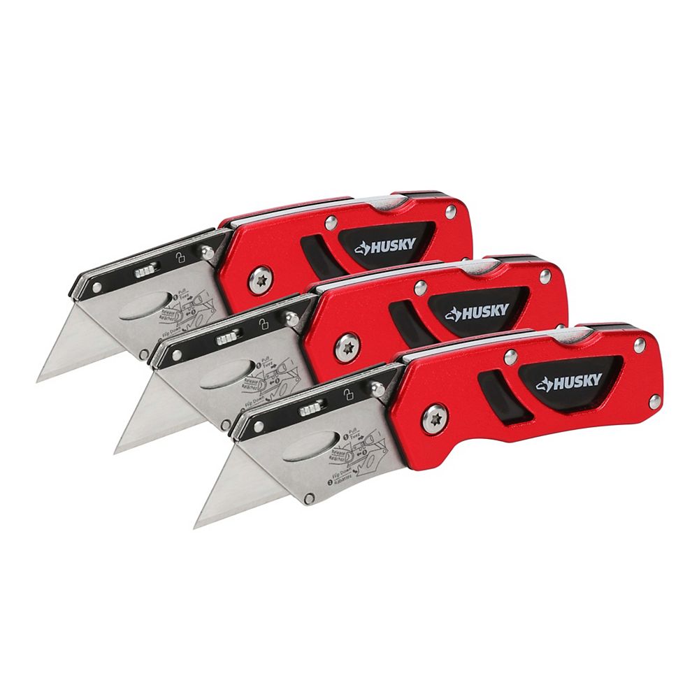 Husky LockBack / Compact Folding Utility Knife Set (3Pack) The Home