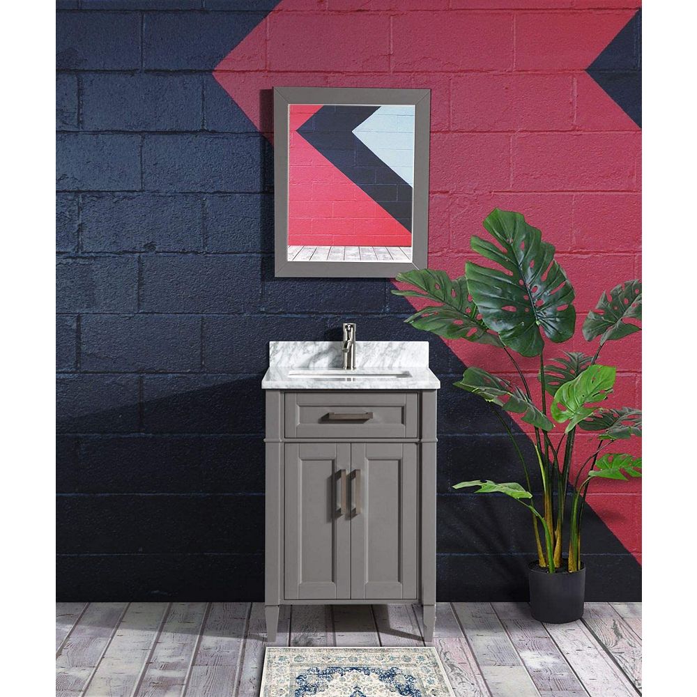 Vanity Art Savona 24 Inch Vanity In Grey With Single Basin Vanity Top In White And Grey Ma The Home Depot Canada