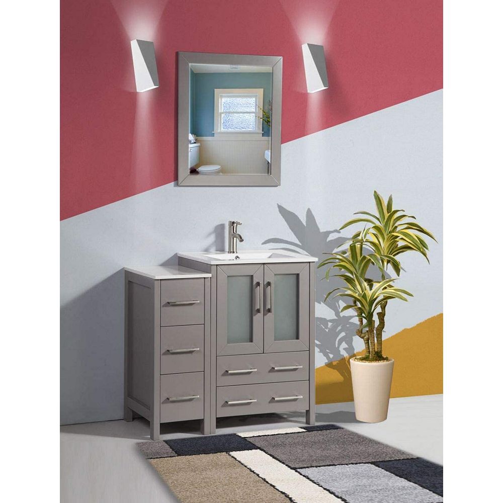 Vanity Art Brescia 36 Inch Bathroom Vanity In Grey With Single Basin Top In White Ceramic The Home Depot Canada