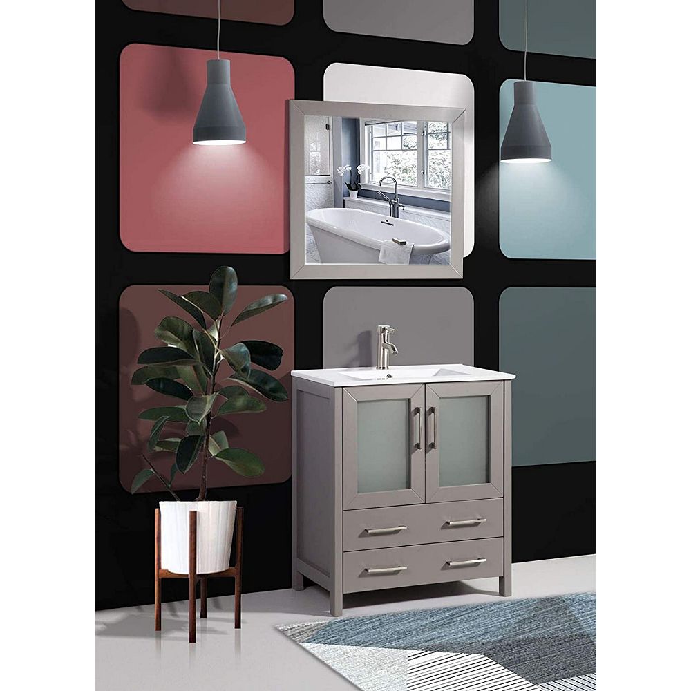 Vanity Art Brescia 30 Inch Bathroom Vanity In Grey With Single Basin Vanity Top In White C The Home Depot Canada