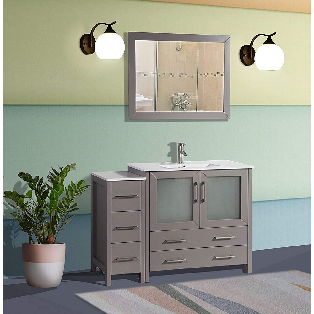 Vanity Art Brescia 48 Inch Bathroom Vanity In Grey With Single Basin Vanity Top In White C The Home Depot Canada