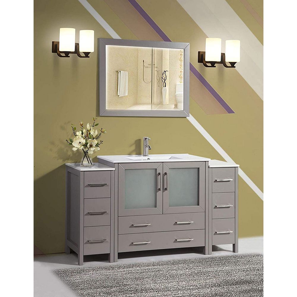 Vanity Art Brescia 60 Inch Bathroom In Grey With Single Basin Top White C The Home Depot Canada - Bathroom Vanity With Top 60 Inch Single Sink