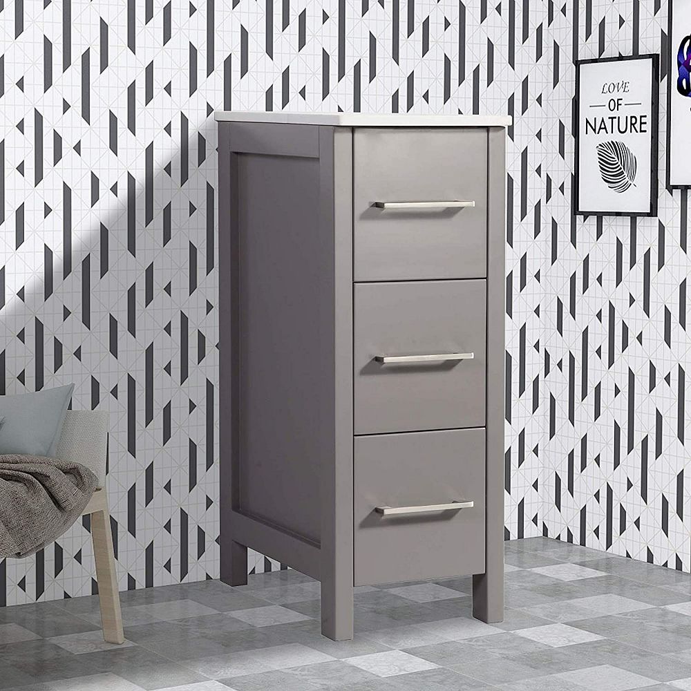 Vanity Art Ravenna 12 Inch Vanity Side Cabinet In Grey With Stone Top The Home Depot Canada