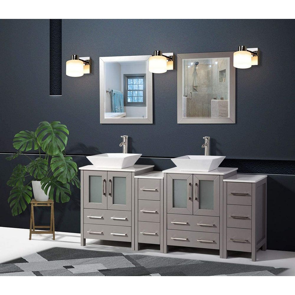 Vanity Art Ravenna 72 Inch Bathroom Vanity In Grey With Double Basin Top In White Ceramic The Home Depot Canada